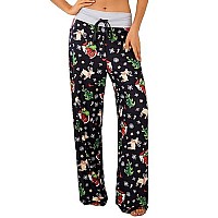 Ximage Womens Loose Yoga Christmas Moose Santa Claus Pants Floral Printed Trousers Flowy Beach Pants Moose Santa Claus Small