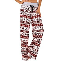 Ximage Womens Comfy Casual Pajama Santa Pants Floral Print Lounge Drawstring Palazzo Long Wide Leg Christmas Pants Moose Mediu