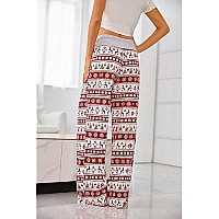 Ximage Womens Comfy Casual Pajama Santa Pants Floral Print Lounge Drawstring Palazzo Long Wide Leg Christmas Pants Moose Mediu