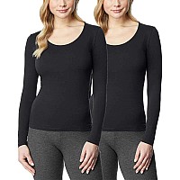 32 Degrees Ladies Heat Long Sleeve Scoop Neck Tee 2Pack Blackblack Medium