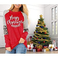 Fronage Women Christmas Shirts Long Sleeve Leopard Print Tunics Tops Medium 07 S Red