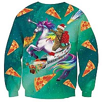 Raisevern Ugly Christmas Sweater For Men Women Funny Xmas Santa Cat Ride Unicorn Sweatshirt Holiday Festive Long Sleeve Winter P