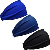 Mens Sports Headband 1 Pack Or 3 Pack Running Sweat Head Bands For Running Football Tennis3Packbluenavy Blueblack