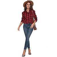 Guanyy Button Down Shirt Women Long Sleeve Shirts Christmas Plaid Shirts Lightweight Flannel Blouse Red Black Medium