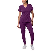 Adar Pro Modern Athletic Scrub Set For Women Modern Vneck Scrub Top Yoga Jogger Scrub Pants P9500 Eggplant Xl