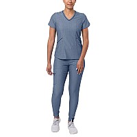 Adar Pro Heather Modern Athletic Scrub Set For Women Modern Vneck Scrub Top Yoga Jogger Scrub Pants P9500H Heather Navy