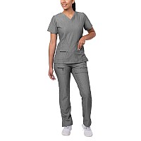 Adar Pro Heather Breakthrough Plus Scrub Set For Women Enhanced Vneck Top Multi Pocket Pants 4400H Heather Grey Xs