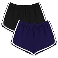 Uratot 2 Pack Cotton Sports Shorts Yoga Short Pants Summer Running Athletic Shorts Gym Workout Elastic Waist Shorts Black Navy