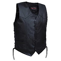 Mens Side Lace Premium Leather Goat Vest Black Xl