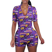 Missshorthair Short Sleeve Onesies For Women Onesie Pajamas For Women Shorts Backwoods Purple L