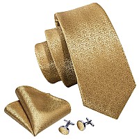 Barrywang Designer Ties For Men Set Formal Golden Solid Color Necktie Cuff Links Woven Wedding Ceremony