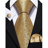 Barrywang Designer Ties For Men Set Formal Golden Solid Color Necktie Cuff Links Woven Wedding Ceremony