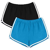 Uratot Womens Cotton Shorts Gym Shorts Yoga Shorts Summer Running Active Shorts Dance Elastic Shorts Pack Of 2 Black Lake Blu