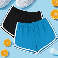 Uratot Womens Cotton Shorts Gym Shorts Yoga Shorts Summer Running Active Shorts Dance Elastic Shorts Pack Of 2 Black Lake Blu