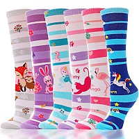 Antsang Kids Girls Knee High Socks Long Boot Crazy Silly Fun Gift Cute Tall Animal Socks For Child 6 Pairs Stocking Stuffers Gif