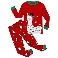 Christmas Llama Ugly Big Boys Girls Long Sleeve Holiday Pajamas Cotton Red Sleepwears Size 14