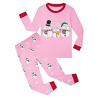 Family Feeling Big Boys Girls Snowman Christmas Cotton Long Sleeve Pajama Set Pink Holiday Pjs 12