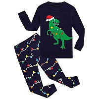 Family Feeling Big Girls Boys Long Sleeve Christmas Pajamas Sets Cotton Holiday Pyjamas Kids Pjs Blue Size 10 Dinosaur