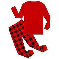 Christmas Buffalo Plaid Girls Pjs Big Boys Long Sleeve Pajamas Cotton Red Sleepwear Holiday Size 10