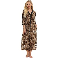 Bloggerlove House Dress For Women Zipper Front Robes Leopard House Coat Comfy Loungewear Plus Size Bathrobe Long Nightgown Sleep