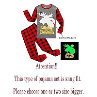 Family Feeling Toddler Holiday Christmas Glow In The Dark Moose Reindeer Plaid Matching Family Long Sleeves Pajamas Set Grey Siz