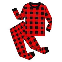 Christmas Plaid Pjs Big Boys Long Sleeve Xmas Pajamas Cotton Red Sleepwear Holiday Size 14