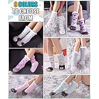 Dyw Women Winter Thick Slipper Socks With Grippers Non Slip Warm Fleece Lining Fluffy Fuzzy Socks Christmas Gifts Purple Cat