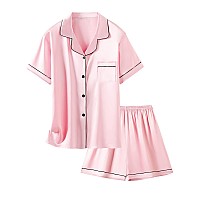 Satin Pajamas For Girls 2 Pcs Sleepwear Short Silk Matching Summer Pajama Set For Girls Candy Pink 1112 Years Tag 18