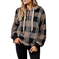 Yanekop Sherpa Hoodie Fuzzy Fleece Hoodie Womens Gifts For Christmas Oversized Sweatshirt For Womenb Khaki Black Plaid M