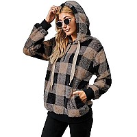 Yanekop Sherpa Hoodie Fuzzy Fleece Hoodie Womens Gifts For Christmas Oversized Sweatshirt For Womenb Khaki Black Plaid M