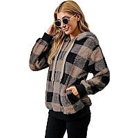 Yanekop Sherpa Hoodie Fuzzy Fleece Hoodie Womens Gifts For Christmas Oversized Sweatshirt For Womenb Khaki Black Plaid M