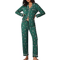 Ekouaer Pajamas Womens Long Sleeve Sleepwear Soft Button Down Loungewear Pjs Lounge Set Nightwear Christmas Green With Elk Smal