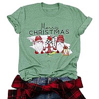 Merry Christmas Gnome Shirts Women Christmas Gnomes T Shirt Buffalo Santa Graphic Casual Holiday Tops