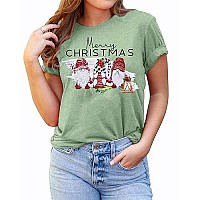 Merry Christmas Gnome Shirts Women Christmas Gnomes T Shirt Buffalo Santa Graphic Casual Holiday Tops