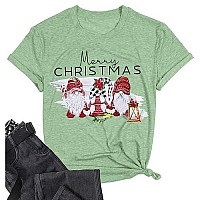 Merry Christmas Gnome Shirts Women Christmas Gnomes T Shirt Buffalo Santa Graphic Casual Holiday Tops