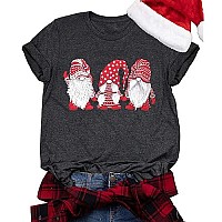 Merry Christmas Gnome Shirts Women Christmas Gnomes T Shirt Funny Buffalo Graphic Casual Holiday Tops Grey