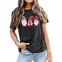 Merry Christmas Gnome Shirts Women Christmas Gnomes T Shirt Funny Buffalo Graphic Casual Holiday Tops Grey