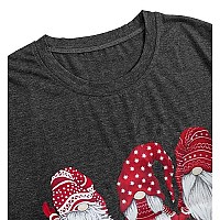 Merry Christmas Gnome Shirts Women Christmas Gnomes T Shirt Funny Buffalo Graphic Casual Holiday Tops Grey