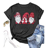 Merry Christmas Gnome Shirts Women Christmas Gnomes T Shirt Funny Buffalo Graphic Casual Holiday Tops Grey