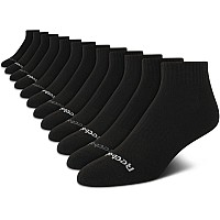 Reebok Mens Athletic Quarter Socks With Cushion Comfort 12 Pack Size 6125 All Black