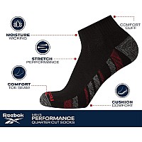 Reebok Mens Athletic Quarter Socks With Cushion Comfort 12 Pack Size 6125 All Black