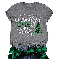 Merry Christmas Shirts For Women Xmas Buffalo Plaid Tree Shirt Top Short Sleeve Casual Graphic Print T Shirt Greygreen