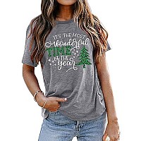 Merry Christmas Shirts For Women Xmas Buffalo Plaid Tree Shirt Top Short Sleeve Casual Graphic Print T Shirt Greygreen