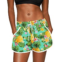 Pineapple Boardshorts For Women Summer Hawaiian Beach Tropical Floral Swim Shorts L