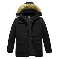 Soularge Mens Big And Tall Winter Water Resistant Hooded Puffer Coat Outerwear Black 3X