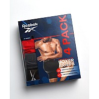 Reebok Mens Active Underwear Performance Boxer Briefs 4 Pack Size Medium Blackredgrey