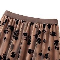 Women Tutu Tulle Skirt Elastic High Waist Layered Skirt Floral Print Mesh Aline Midi Skirt Khaki Plus Size B