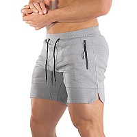 Pidogym Mens 5 Gym Workout Shorts Fitted Jogging Short Pants For Bodybuilding Running Training With Zipper Pockets Light Grey