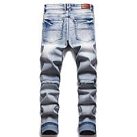 Aititia Mens Biker Zipper Deco Washed Straight Fit Jeans 32 1617 Blue