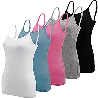 Bqtq 5 Pcs Basic Camisole Spaghetti Strap Camisole Tank Tops For Women And Girl Black White Gray Blue Rose Red Medium